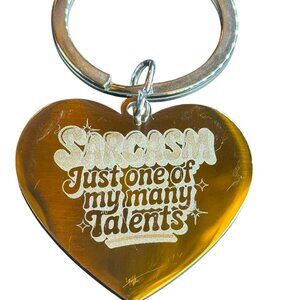 Funny Sarcastic Heart Keychain, Metal Engraved Design, Silver Stainless Steel2*1